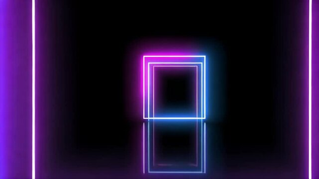 Neon Lights Abstract Purple Blue Square Tunnel