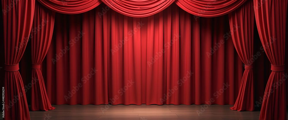 Poster theater stage with curtain ribbons border frame for world theatre day celebrations - empty space on 