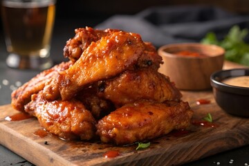 Hyperrealistic Crispy Chicken Wings with BBQ Glaze Close-Up