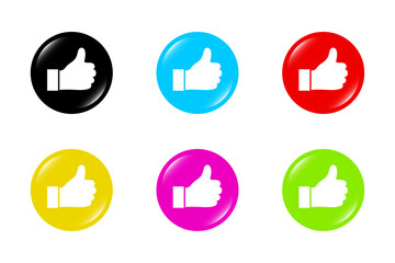 Set of Flat Thumbs Up Button Icon on White Background. Vector illustration