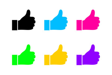 Set of Flat Thumbs Up Icon on White Background. Vector illustration