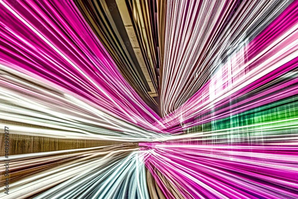 Poster abstract pink and white linear light streaks creating a dynamic and futuristic visual composition.