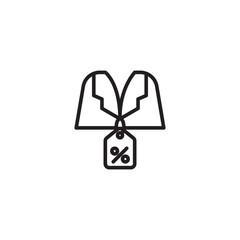 A jacket on a hanger with a percentage tag, symbolizing a sale, discount on clothing, or retail promotion.