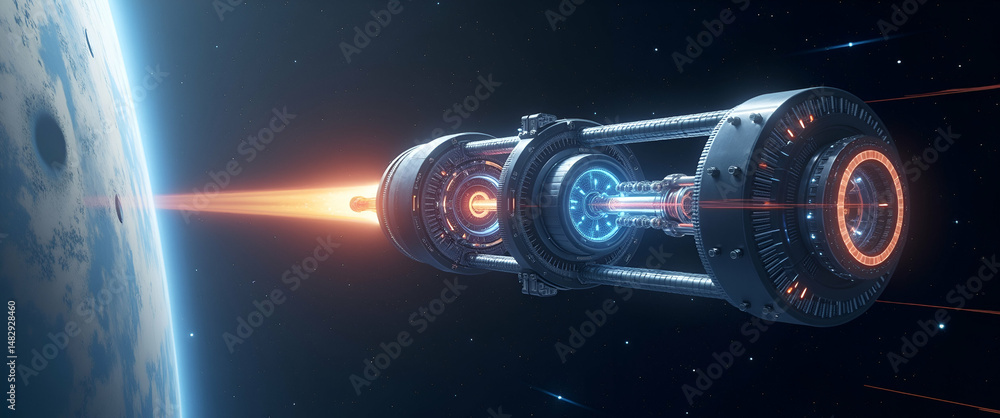 Poster illustrating innovative nuclear propulsion for space exploration with advanced reactor systems and b
