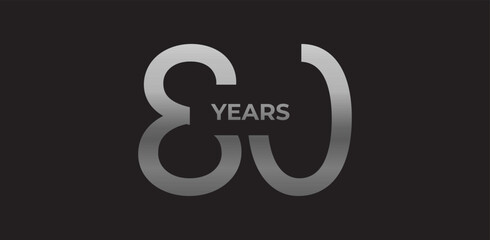 80 years milestone branding, anniversary logo in gradient metallic, evokes legacy, strength, excellence. Modern event design, brand legacy celebrations, institutional heritage. Vector illustration.