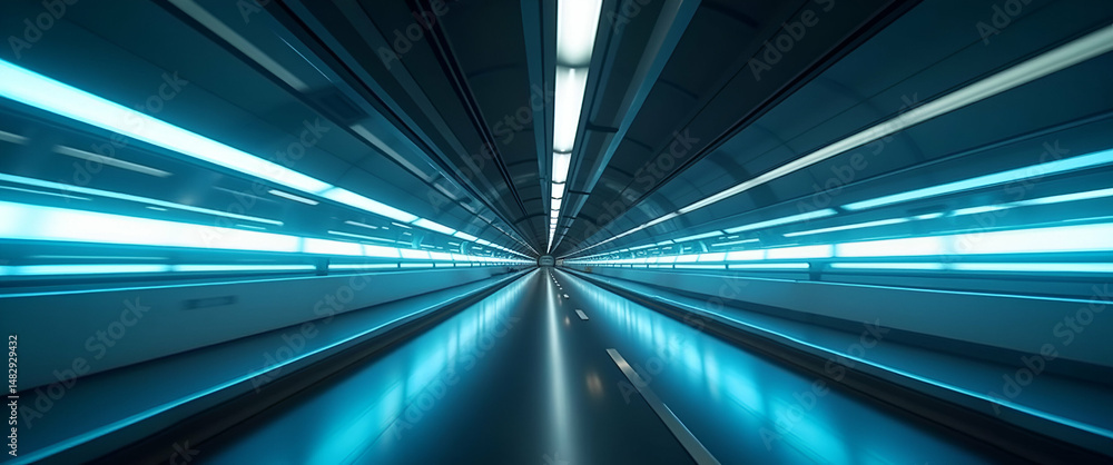 Poster futuristic tunnel with motion blur effect conveying speed and technology, ideal for innovation, futu