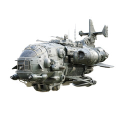 A silver spaceship with a white background