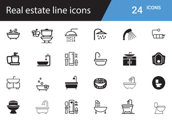 Real Estate Icons set Property, Home, Rent, Sale, Realtor, Investment, Building, Apartment, Mortgage, Lease, Contract, Location, Housing, Agent, House, Deal, Map, Buyer, Seller, Loan, Ownership, Key