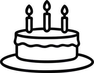 Line Art Icon of a Birthday Cake with Three Lit Candles