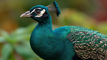 Fototapeta premium Szmaragdowy paw prezentujący mieniące się upierzenie