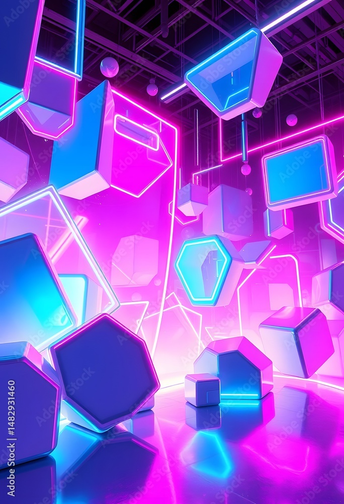 Leinwandbilder abstract futuristic shapes glow. neon colors illuminate 3d geometry. a digital world of dynamic ener