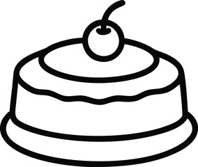 Line Art Icon of a Small Round Cake with Cream Topping