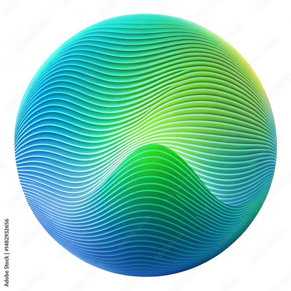 Wall mural round shape of wavy lines flowing smooth curve colorful gradient green blue line on white background