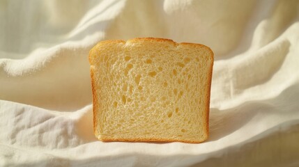 Soft bread slice reveals airy porous texture, showcasing culinary artistry against a bright minimal background, perfect for food enthusiasts and creative presentations