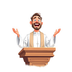 Vsai happy priest giving sermon at pulpit with open arms