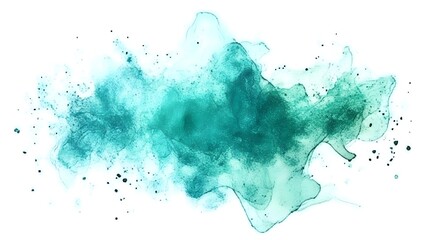 Obraz premium Abstract teal watercolor blots on white background.