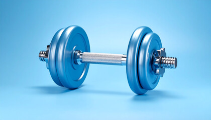 Retro Style Dumbbell on Light Blue Background – Minimal Fitness Concept in Pastel Design