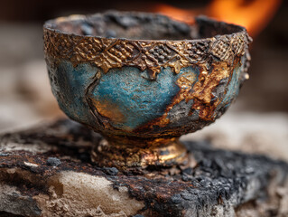 Obraz premium Ancient relic drinking vessel with blue patina