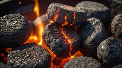 Close-up of Glowing Charcoal Embers on BBQ Grill - 1