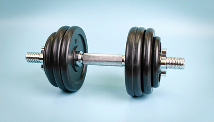 Retro Style Dumbbell on Light Blue Background – Minimal Fitness Concept in Pastel Design
