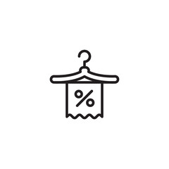 A clothes hanger holds a tag with a percentage symbol, indicating a discount on clothing or a sale.
