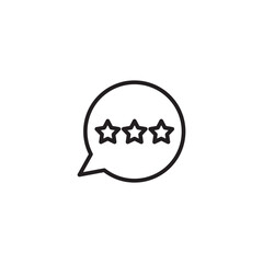 A speech bubble contains three stars, representing a rating, feedback, or review with a three-star score.