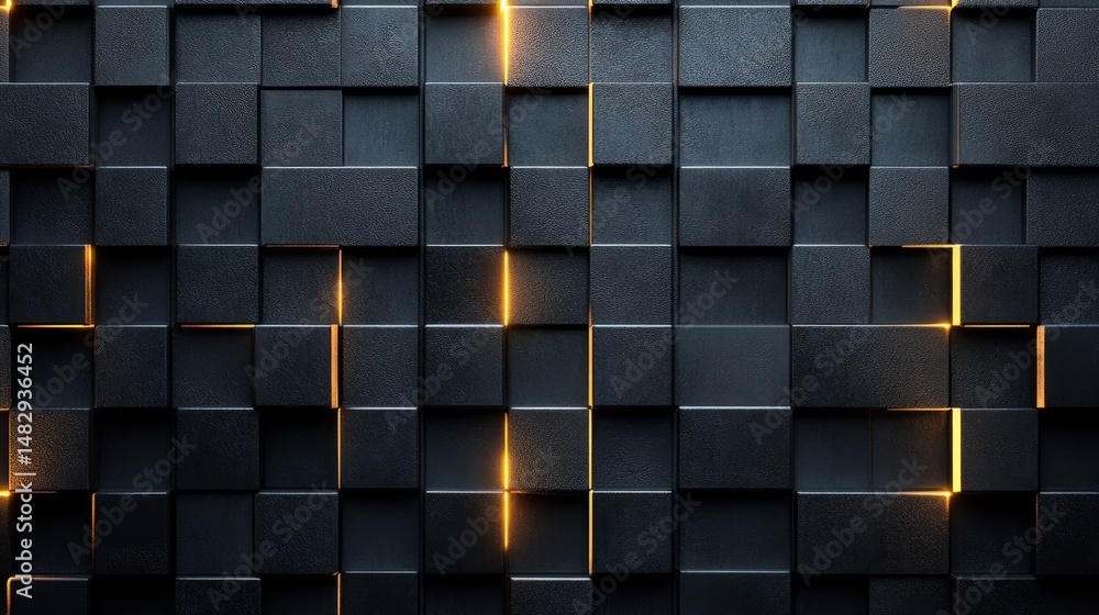 Aufkleber abstract geometric pattern of dark squares with glowing lines.