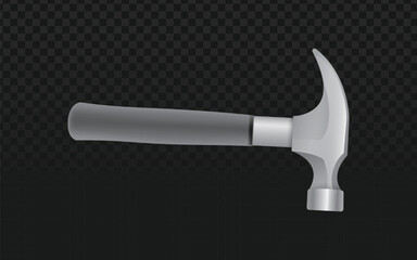Realistic vector graphic of a claw hammer with gray handle. Isolated hand tool object perfect for construction, carpentry, repair, DIY, or industrial design projects. Transparent background.