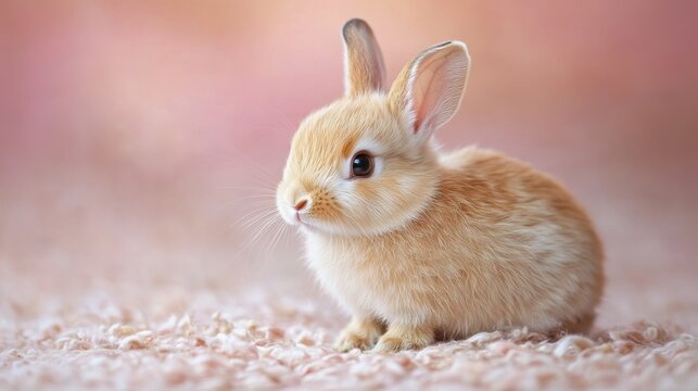 Lindo retrato de conejo beb&eacute; sobre fondo rosa claro para la educaci&oacute;n sobre la vida silvestre y la protecci&oacute;n de los animales.
