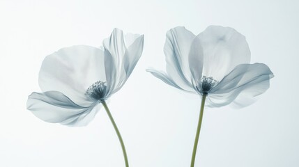 Obraz premium Colorful two spring flowers on white background. Wild flowers, spring grass seamless pattern 3d realistic. Minimal scene for model products, stage showcase, promotion display.