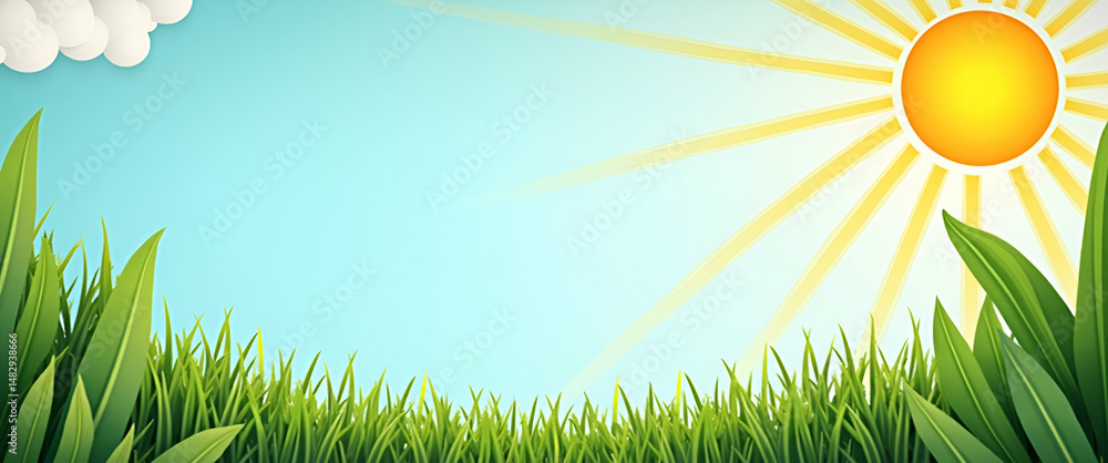 Poster solar sun and greenery border frame with copy space for world environment day - renewable energy con