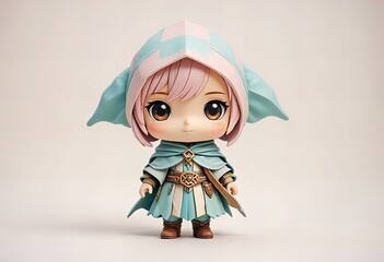 Chibi spellcaster, minimalist, white background
