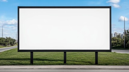 A blank billboard stands prominently by the road, offering a customizable space for advertising, Its clean design and ample visibility make it ideal for showcasing products, events, or promotions,