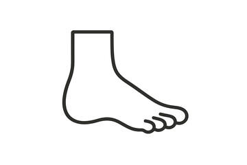 Outline of a human foot depicted in simple line art style on a plain background