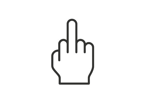 Gesture of defiance displayed by a hand drawing depicting a raised middle finger in a minimalist style