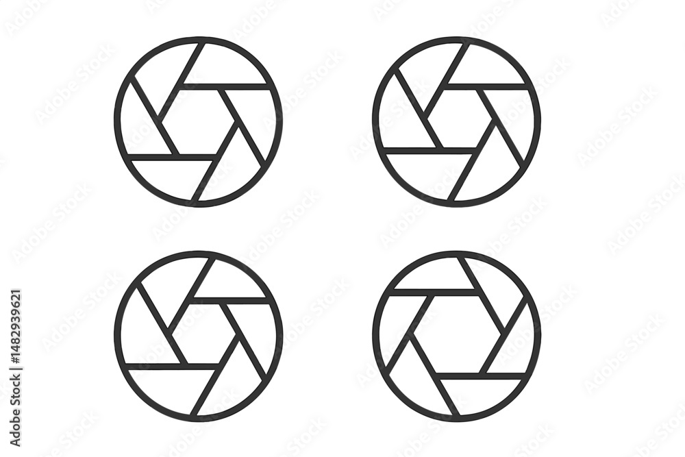 Poster graphic representation of camera shutter symbols arranged in four quadrants, ideal for photography t