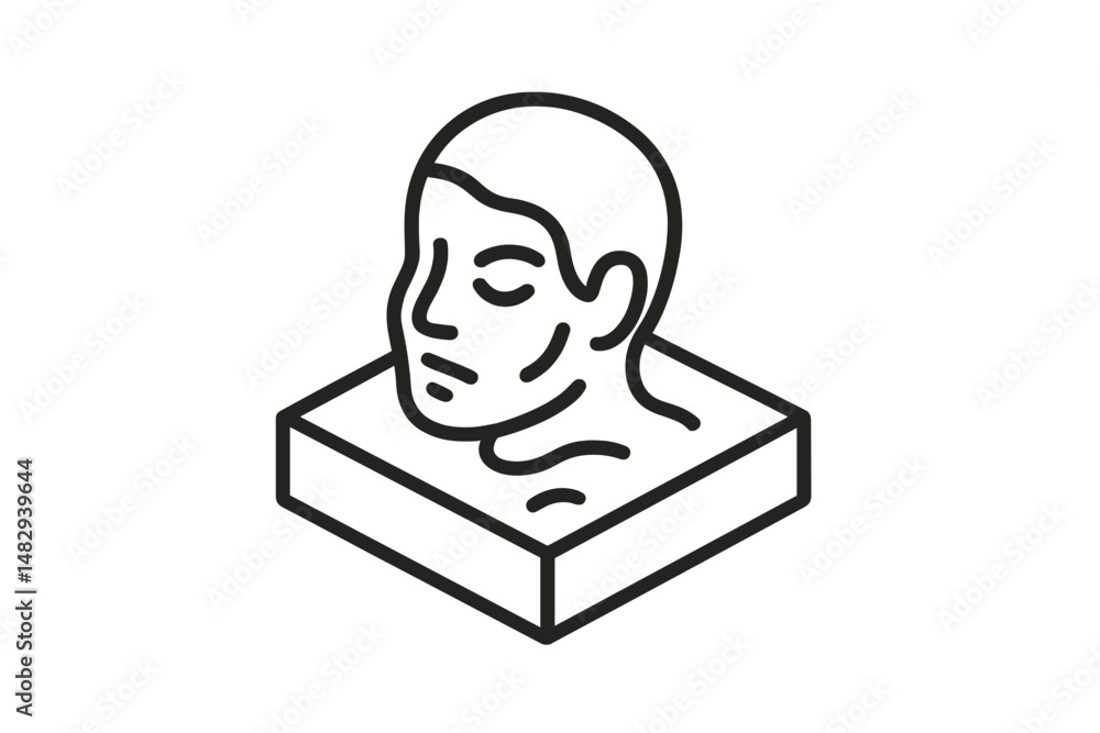 Poster minimalist line art of a human head emerging from a rectangular base in an artistic style