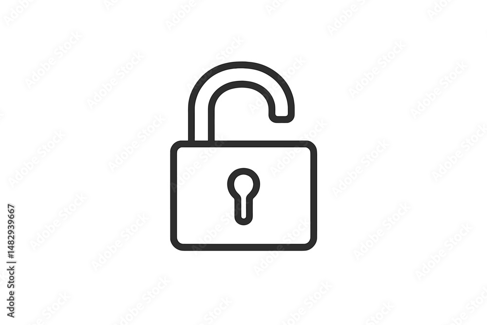 Poster unlock symbol represents security and access in digital systems, signifying open availability for us