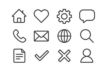 Collection of minimalistic icons representing communication, technology, and social connections displayed in a grid layout