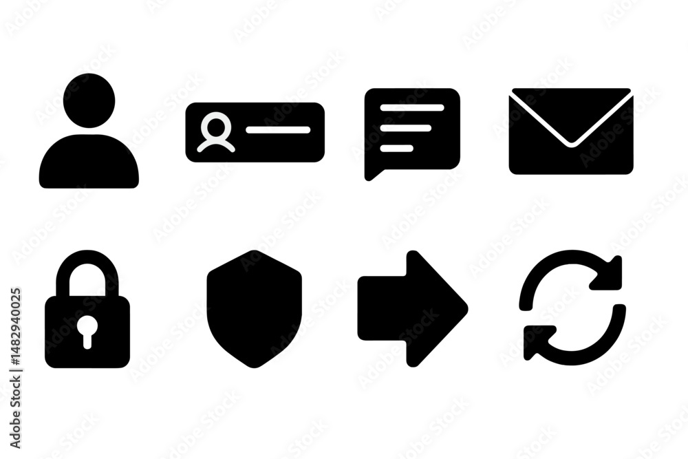 Poster icons representing communication and security concepts in a modern digital interface displayed in a 