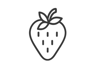 Illustration of a simple strawberry design featuring leaves and seeds in a minimalistic style