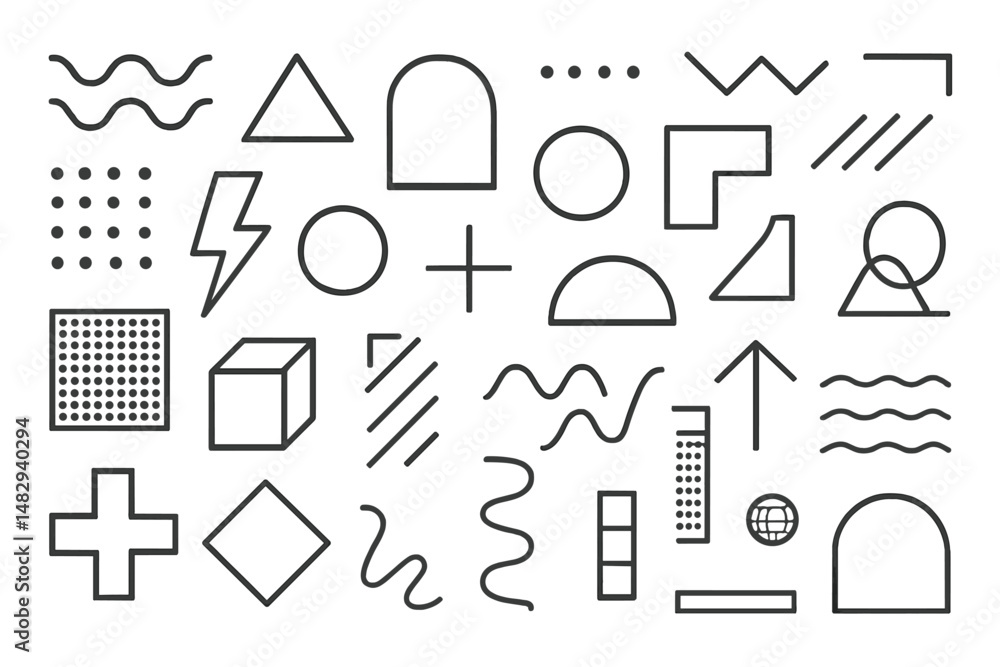 Aufkleber abstract black line designs featuring geometric shapes and patterns in various orientations on a whi