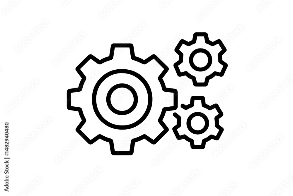 Poster outline of interconnected gears illustrating mechanical efficiency and teamwork in a workshop settin