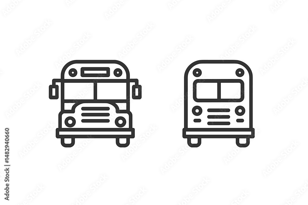 Poster outline of a school bus from the front and back views, showcasing its design and structure in a mini