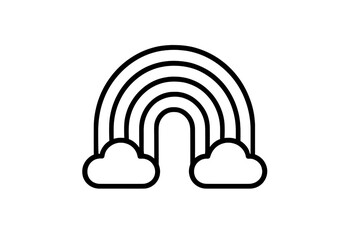 Colorful rainbow arching over fluffy clouds against a clear sky on a sunny day