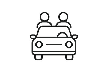Illustration of two people riding in a car, created with simple black lines against a white background in a transportation concept