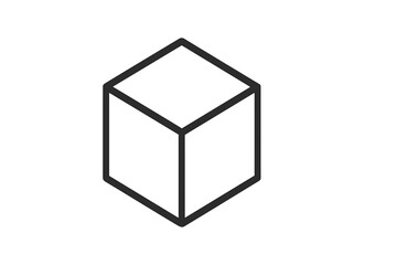 Simple black outline of a 3D cube design with clear geometry, ideal for educational or illustrative purposes on various backgrounds