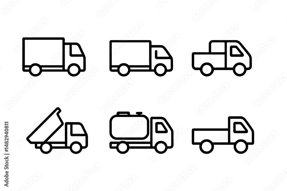 Poster different types of delivery and utility vehicles lined up in various positions