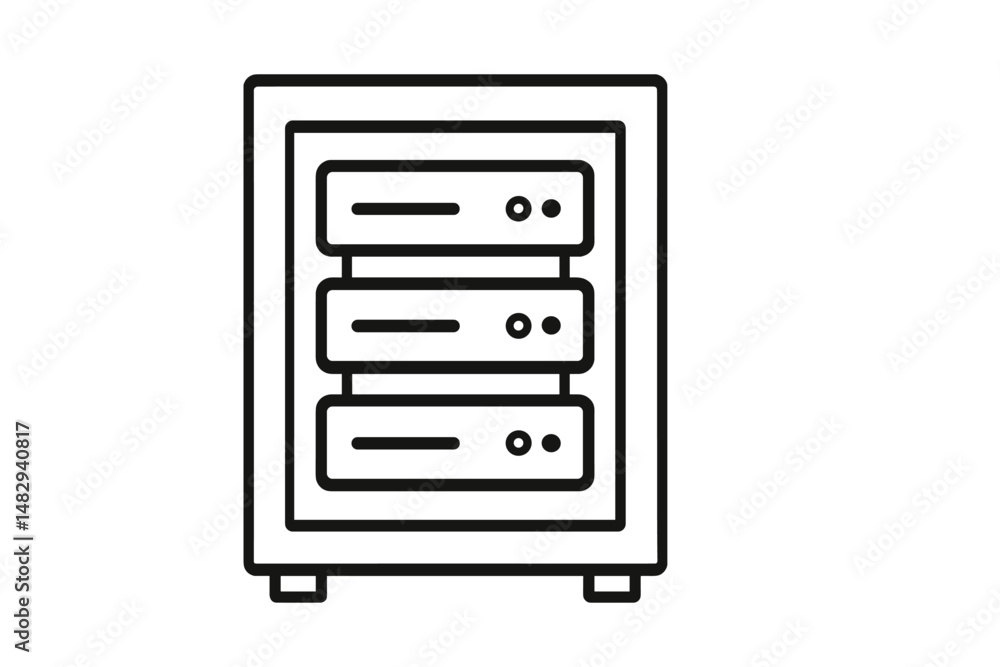 Poster server rack with three storage units for efficient data management in a tech environment