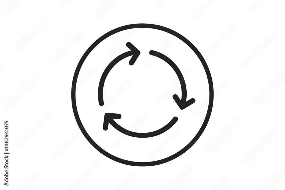Poster symbol representing a continuous cycle with arrows indicating movement and rotation in a simple and 